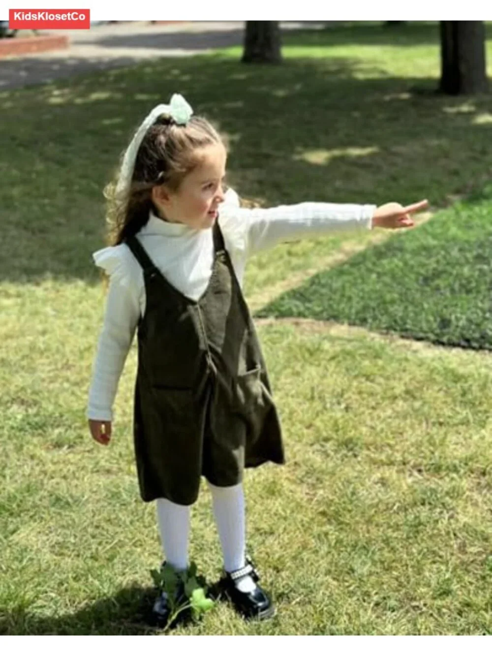 Toddler Girl V Neck Corduroy Pinafore Overall Dress Set